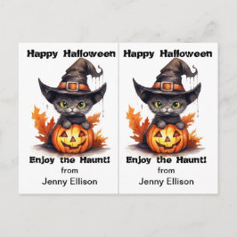 Black Cat Witch Pet School Party Halloween Kaart