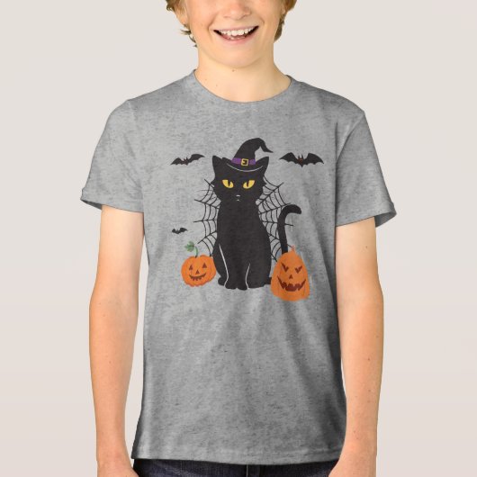 Black Cat Witch Pet Tri-Blend Shirt (Voorkant)