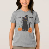 Black Cat Witch Pet Tri-Blend Shirt (Voorkant)