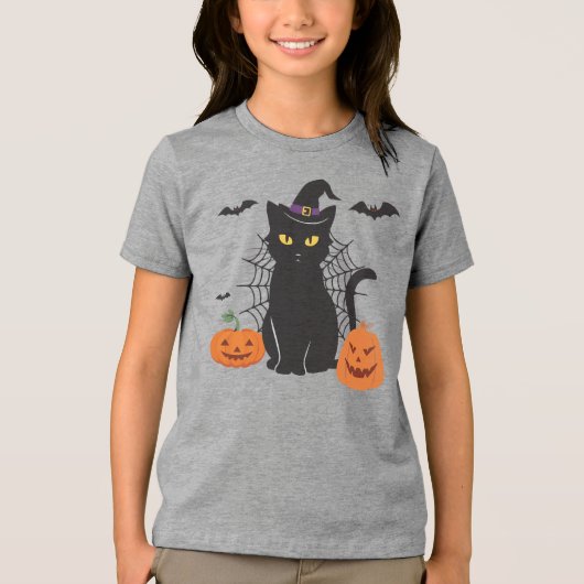 Black Cat Witch Pet Tri-Blend Shirt (Voorkant)