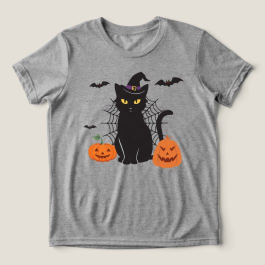 Black Cat Witch Pet Tri-Blend Shirt (Design voorkant)
