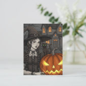 Black Cat Witch Pumpkin Halloween Briefkaart (Staand voorkant)