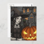 Black Cat Witch Pumpkin Halloween Briefkaart (Voorkant / Achterkant)