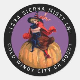 Black Cat Witch retouradres  Halloween Ronde Sticker