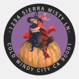 Black Cat Witch retouradres Halloween Ronde Sticker