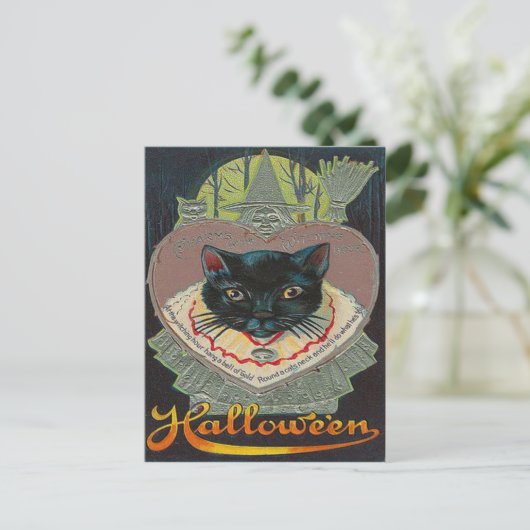 Black Cat Witch Witch Hour Full Moon Briefkaart (Staand voorkant)