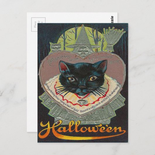 Black Cat Witch Witch Hour Full Moon Briefkaart (Voorkant / Achterkant)