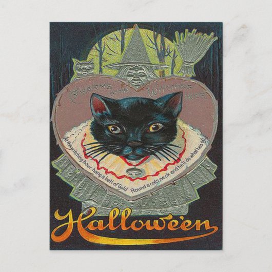 Black Cat Witch Witch Hour Full Moon Briefkaart (Voorkant)