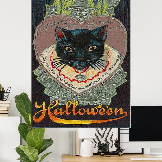 Black Cat Witch Witch Hour Full Moon Poster (Thuiskantoor)
