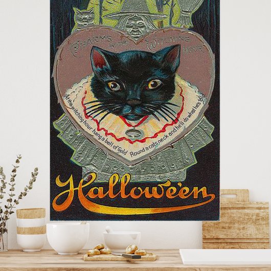 Black Cat Witch Witch Hour Full Moon Poster (Keuken)