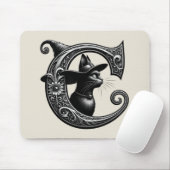 Black Cat Witch Witchy Letter C Custom Initiaal Muismat (Met muis)