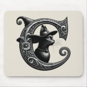 Black Cat Witch Witchy Letter C Custom Initiaal Muismat (Voorkant)