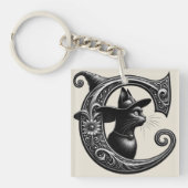 Black Cat Witch Witchy Letter C Custom Initiaal Sleutelhanger (voorkant)