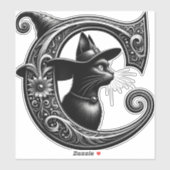 Black Cat Witch Witchy Letter C Custom Initiaal Sticker (Vel)