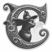 Black Cat Witch Witchy Letter C Custom Initiaal Sticker (Voorkant)