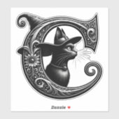 Black Cat Witch Witchy Letter C Custom Initiaal Sticker (Vel)