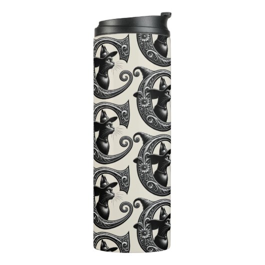 Black Cat Witch Witchy Letter C Custom Initiaal Thermosbeker (Gedraaid links)