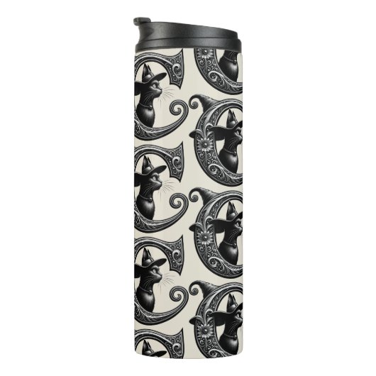 Black Cat Witch Witchy Letter C Custom Initiaal Thermosbeker (Geroteerd rechts)
