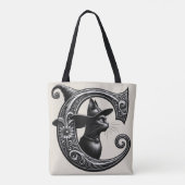 Black Cat Witch Witchy Letter C Custom Initiaal Tote Bag (Achterkant)