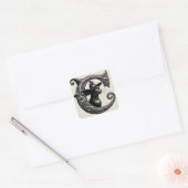 Black Cat Witch Witchy Letter C Custom Initiaal Vierkante Sticker (Envelop)