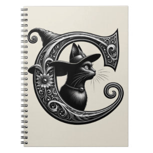 Black Cat Witch Witchy Letter C magische spreuk Notitieboek
