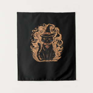 Black Cat Witch Wizard Mystieke Schattigee Zwarte Wandkleed