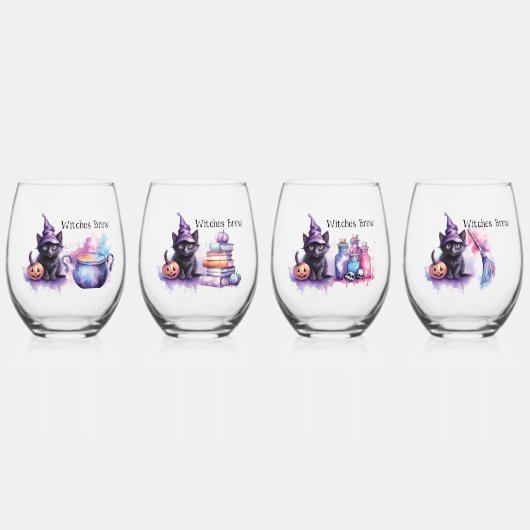 Black Cat Witches Brew: Set van 4 Wijnglas Zonder Voet (Voorkant)