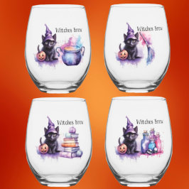 Black Cat Witches Brew: Set van 4 Wijnglas Zonder Voet