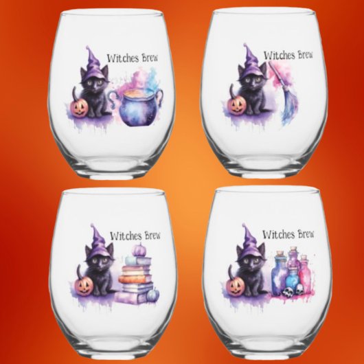 Black Cat Witches Brew: Set van 4 Wijnglas Zonder Voet