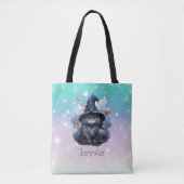 Black Cat Witches Pet Regenboog Pastel Halloween Tote Bag (Voorkant)