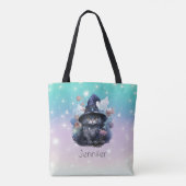 Black Cat Witches Pet Regenboog Pastel Halloween Tote Bag (Achterkant)