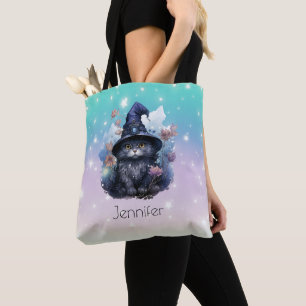 Black Cat Witches Pet Regenboog Pastel Halloween Tote Bag