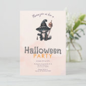Black Cat Witches Pet Sinaasappel Halloween Party Kaart (Staand voorkant)