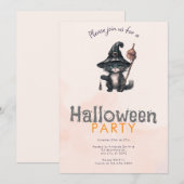 Black Cat Witches Pet Sinaasappel Halloween Party Kaart (Voorkant / Achterkant)