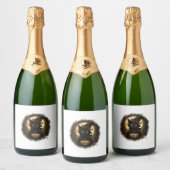 Black Cat Witchy Pumpkin Moon Spooky Halloween Wom Sparkling Wijnetiket (Flessen)