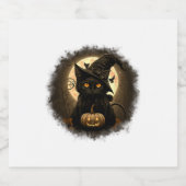 Black Cat Witchy Pumpkin Moon Spooky Halloween Wom Sparkling Wijnetiket (Enkel label)