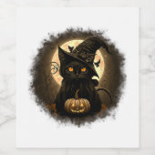 Black Cat Witchy Pumpkin Moon Spooky Halloween Wom Wijn Etiket (Enkel label)