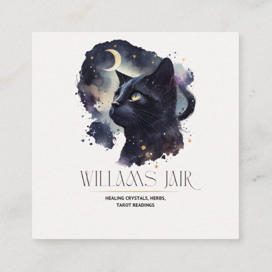 Black Cat Witchy Square Visitekaartje (Achterkant)
