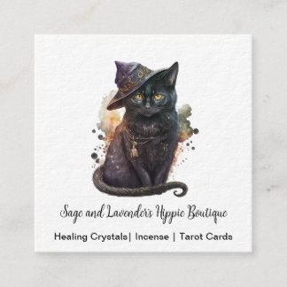 Black Cat Witchy Square Visitekaartje