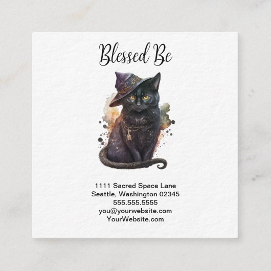 Black Cat Witchy Square Visitekaartje (Achterkant)