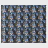 Black Cat With Christmas Lights Holiday Cadeaupapier (Vlak)