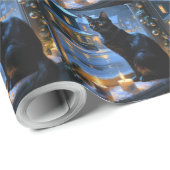 Black Cat With Christmas Lights Holiday Cadeaupapier (Rol Hoek)