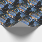 Black Cat With Christmas Lights Holiday Cadeaupapier (Hoek)