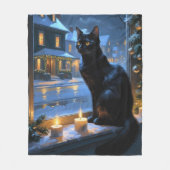Black Cat With Christmas Lights Holiday Fleece Deken (Voorkant)