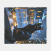 Black Cat With Christmas Lights Holiday Fleece Deken (Voorkant (Horizontaal))