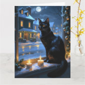 Black Cat With Christmas Lights Holiday Kaart (Gele Bloem)