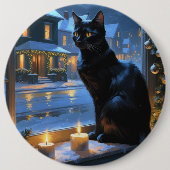Black Cat With Christmas Lights Holiday Ronde Button 6,0 Cm (Voorkant)