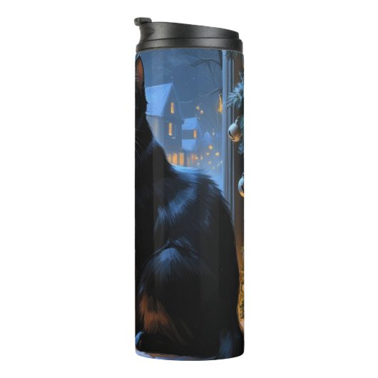 Black Cat With Christmas Lights Holiday Thermosbeker (Geroteerd rechts)