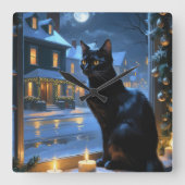 Black Cat With Christmas Lights Holiday Vierkante Klok (Voorkant)