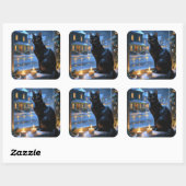 Black Cat With Christmas Lights Holiday Vierkante Sticker (Vel)